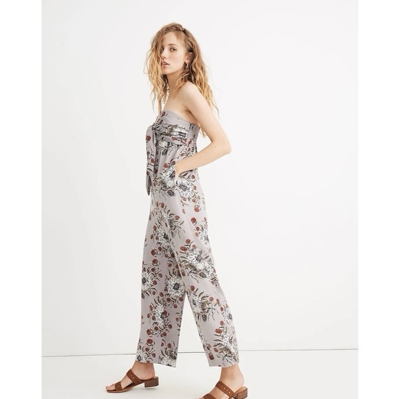 NEW Madewell Strapless Tie-Front Jumpsuit Painted Blooms